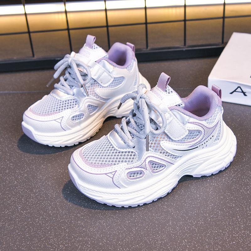 

Kids Breathable Mesh Hook And Loop Sneakers White Purple Non Slip Casual Shoes 26