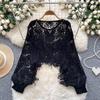 Dimanaf 2024 New Women Bat Vest T-Shirt Knitted Basic Fashion Tops Lace Tees Casual Loose Green Tees