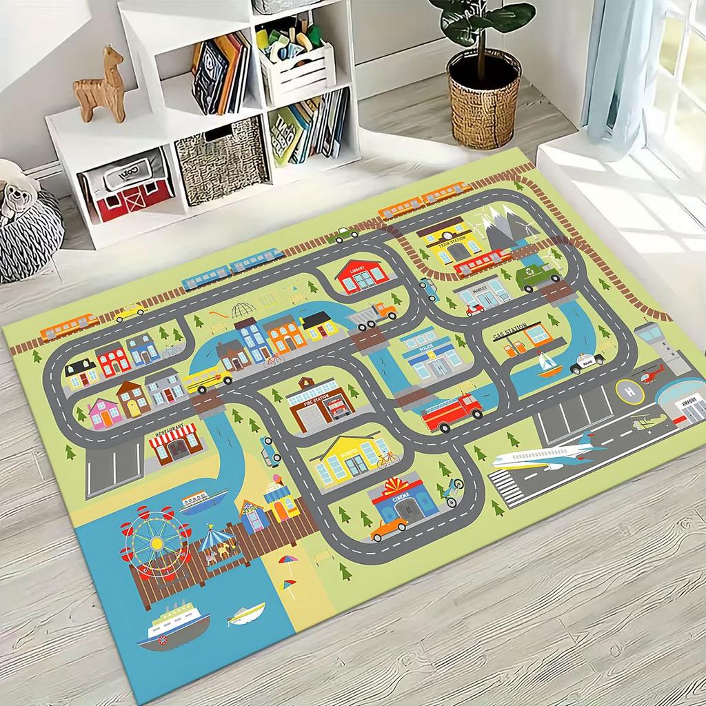 Child Urban City Road Traffic Learning Interactive Game Playroom Rug for Bedroom Living Room Sofa Home Doormat Decor,Non-slip