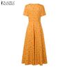 ZANZEA Women Lace Splice Square Neck Casual Short Sleeve Print Dress