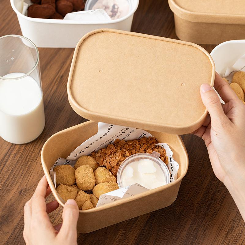 10Pcs Square Disposable Lunch Box Paper Food Container Kraft Paper Lunch Box Leak Proof With Lid Food Packing Box
