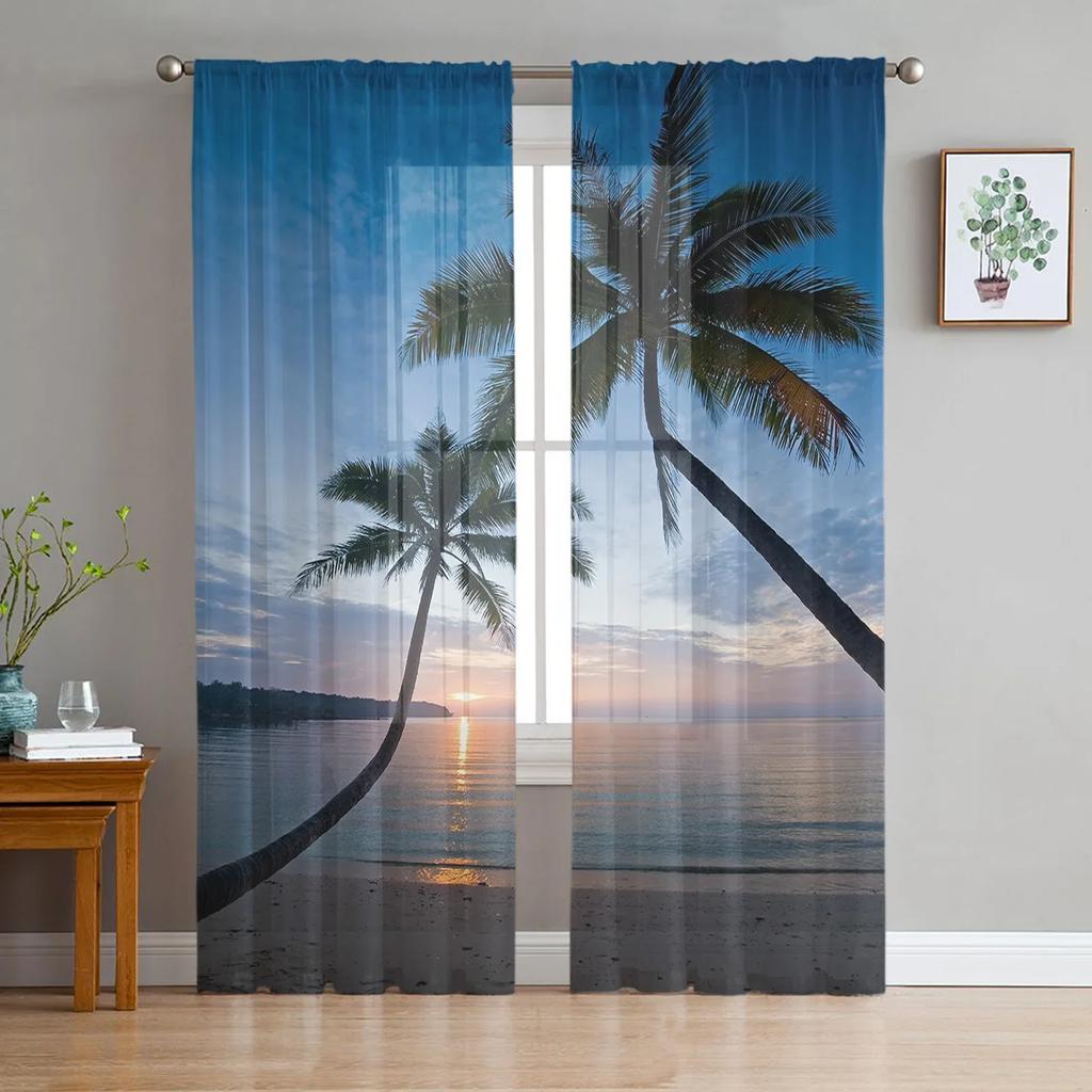 Bali Scenery Ocean Vacation Sheer Curtains Living Room Window Tulle Curtains For Bedroom Kitchen Home Decoration Voile Drapes