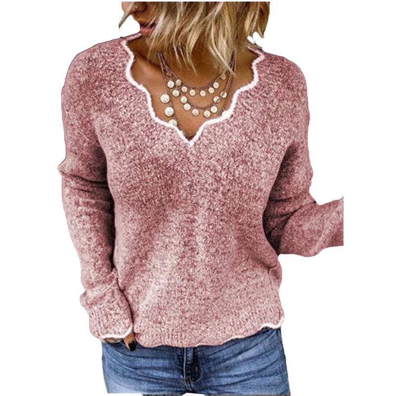 2025 Women's V-neck Knit Pullover Sweater - Cute, Multiple Colors, In Stock