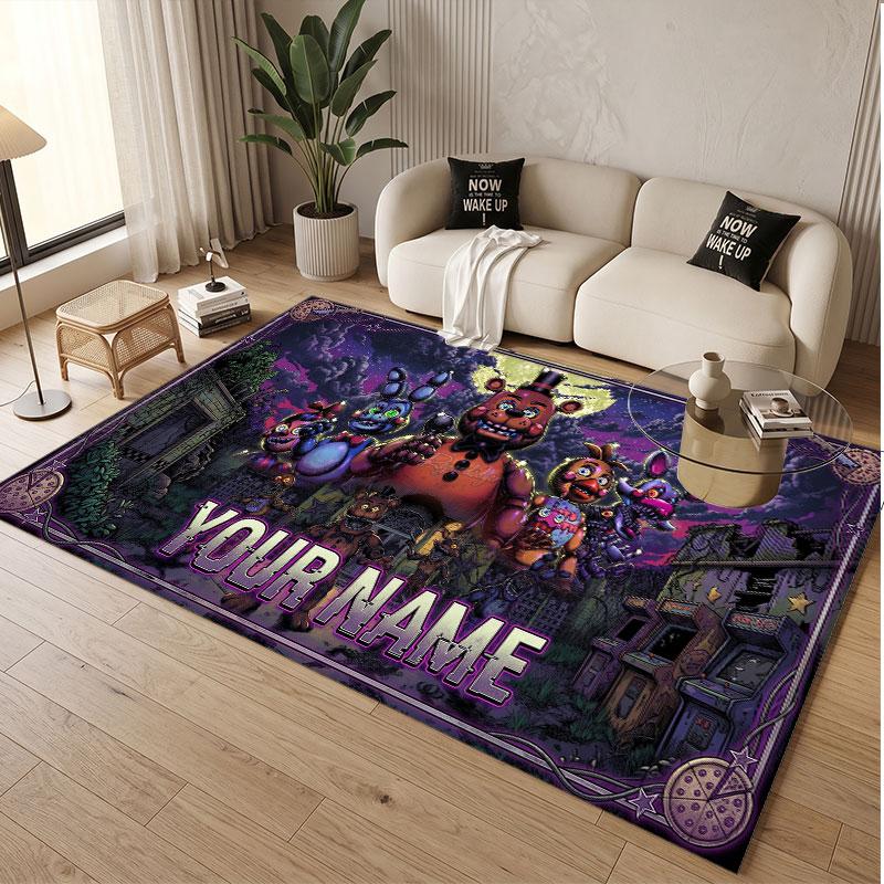 Custom Name Text Crystal Velvet Rug,Five Nights at Freddy’s Soft Plush Decorative Non Slip Floor Carpet
