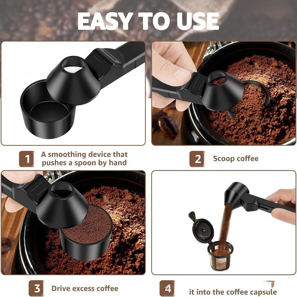 Cucchiaino da Caffè con Imbuto per Caffettiera K-cup Riutilizzabile Capacità 2 Cucchiai da Tavola Cucchiaino Misurino per Caffè Accessori da Cucina