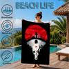 Anime Red Clouds On Black Background Beach Towel, Microfiber Beach Towel, Perfect For Pool, Beach, Travel, Home Decor Beach Party Fan Gifts