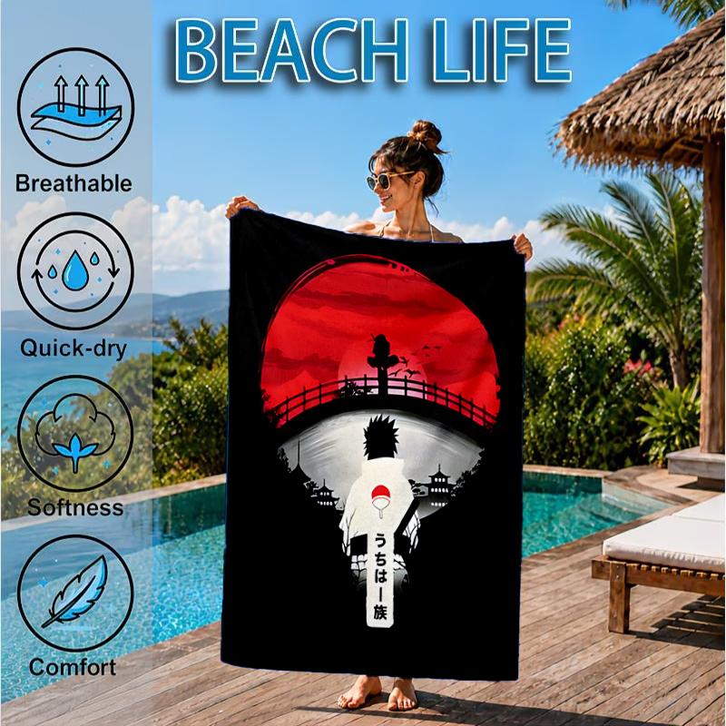 Anime Red Clouds On Black Background Beach Towel, Microfiber Beach Towel, Perfect For Pool, Beach, Travel, Home Decor Beach Party Fan Gifts