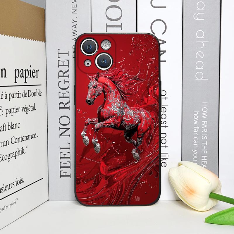 Fashion Chinese-Style Red Horse Print Phone Case for iPhone 17 16 12 11 14 13 15 Pro Max 13 Mini X XS MAX XR 7 8 Plus Soft Cover