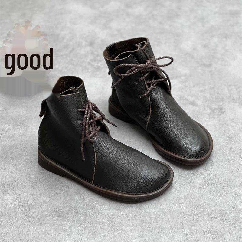 

Женские ботинки челси из натуральной кожи в стиле ретро — повседневный круглый носок, универсальная мягкая кожа и подошва, короткие ботинки Martin в британском стиле 39 кофейный