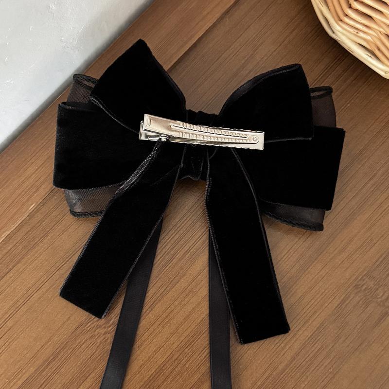 Autumn Winter Red Velvet Bow Ribbon Hair Clip For Women Fashion Retro Ponytail Back Of The Head Bow Hairpin Hair Accessories