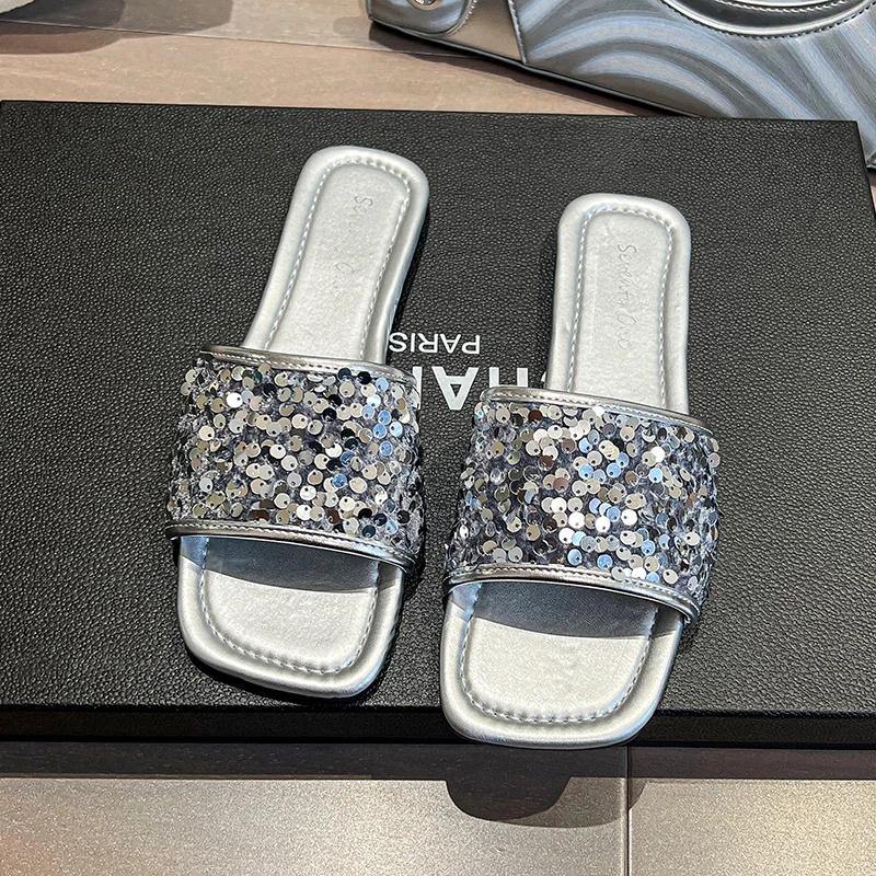 

fashion Luxury Fashion Slippers Women Flip Flops Summer Platform Flat Outdoor Beach Slides Non Slip Soft Thick Sole Zapatos Mujer Slides 42 срібний