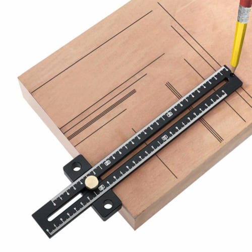 180mm T-type Scribing Ruler, Scribing Marking Ruler, Metric Scale Black Woodworking Marking Tool, Aluminum Alloy, Double-Sided Scale, Total Length: Ap