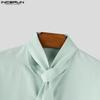 INCERUN Oversized Men Tie Up Short Sleeve Button Down Casual Loose Shirts