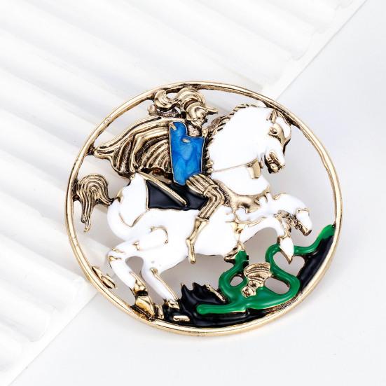 Enamel Knight Horse Brooch Retro Knight Riding White Horse Brooch Pin Vintage Lapel Pin Dress Costume Accessory for Coat Hat Men Women