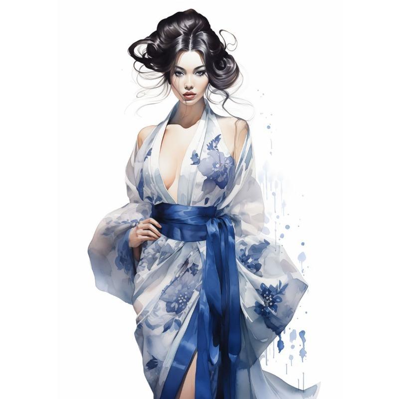 Gorgeous Clothing Japanese Geishas Oriental Women Canvas Painting Wall Art Solemn Posters and Prints Living Room Home Decoration