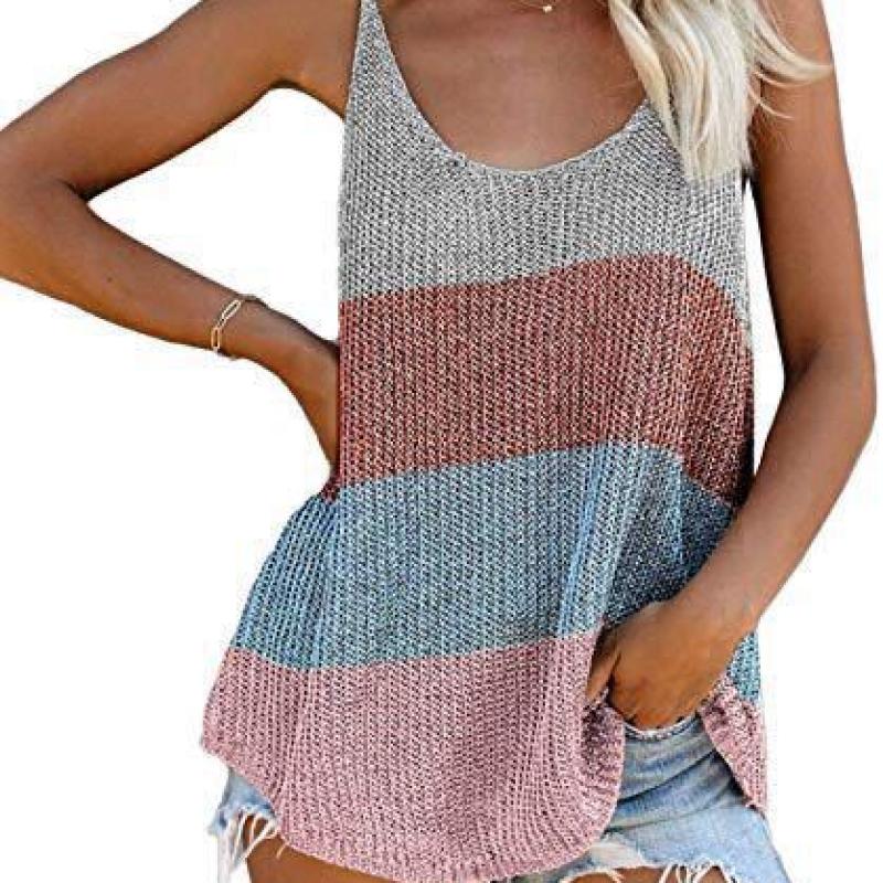 2026 Summer Women's Color Block Knit Tank Top, Round Neck Sleeveless Crochet Vest Cami for Casual Beach & Daily Wear