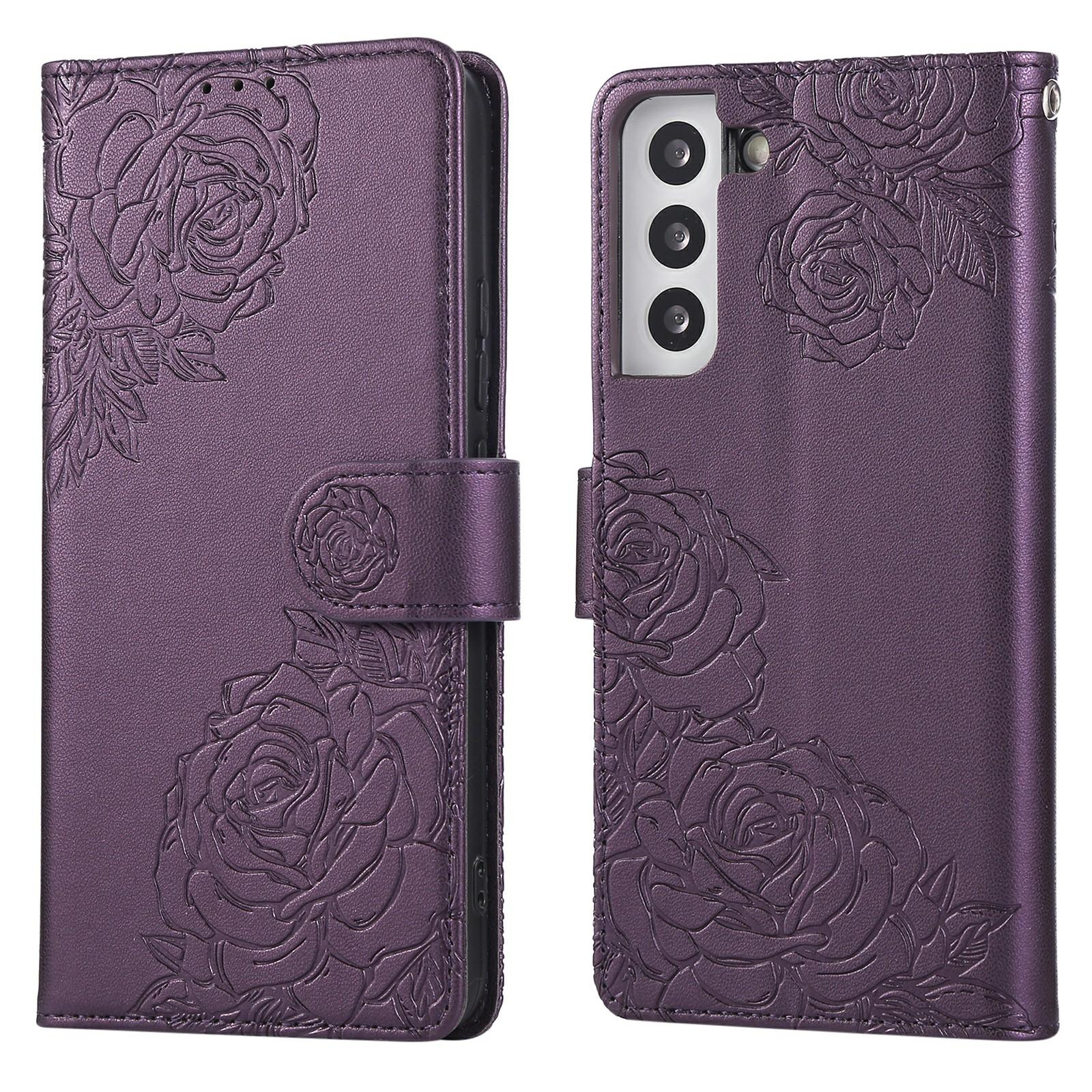 

Чохол для Samsung Galaxy S22+ 5G з гаманцем з ПУ шкіри з квіткою троянди та 3 відділеннями для карток Dark Purple