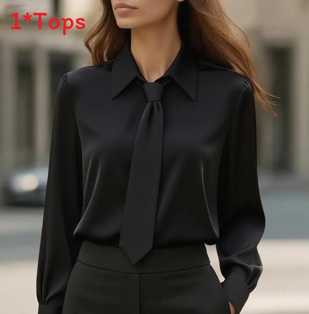 Basic Style Long Sleeve Polyester Shirt With Splicing For Office Casual Women