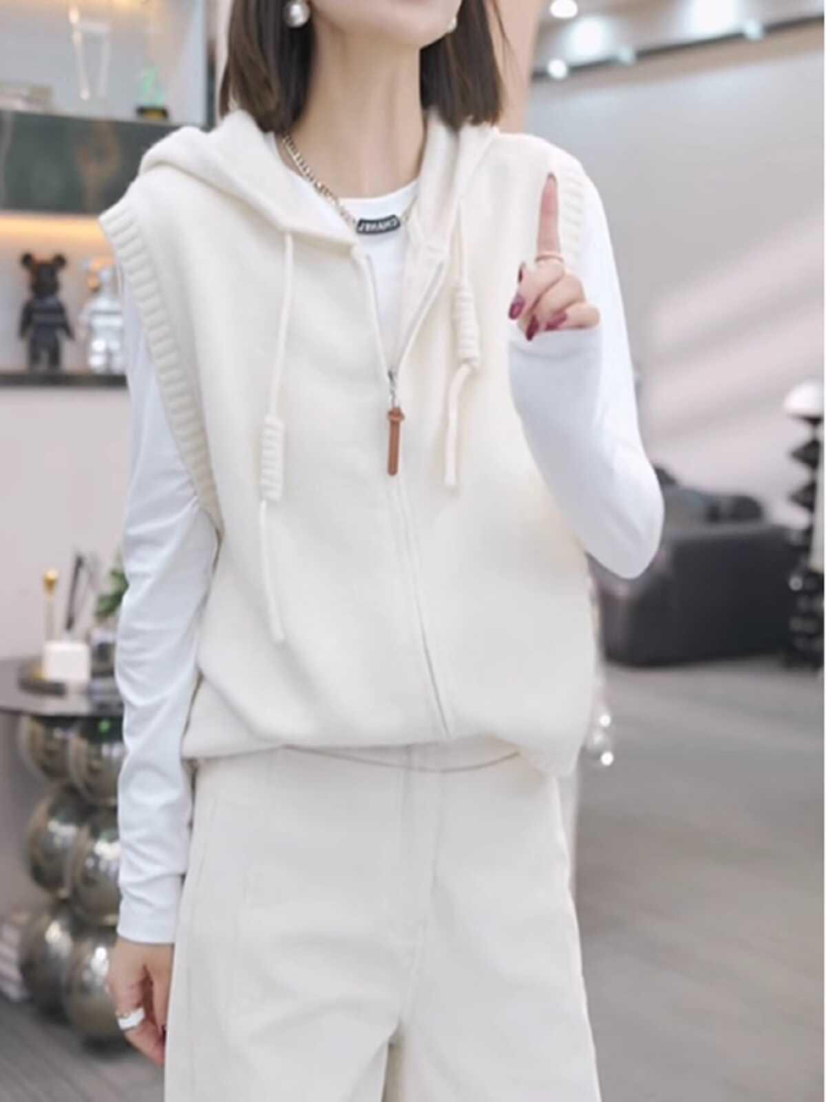 

Женский повседневный вязаный жилет с капюшоном большого размера для начала осени