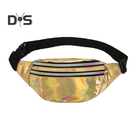 Schillernde Hüfttasche, Glitzer-Gürteltasche, wasserdichte Bauchtasche, Kunstleder, Bauchtasche mit 3 Taschen für Reisen, Party, Strand, Musikfestival