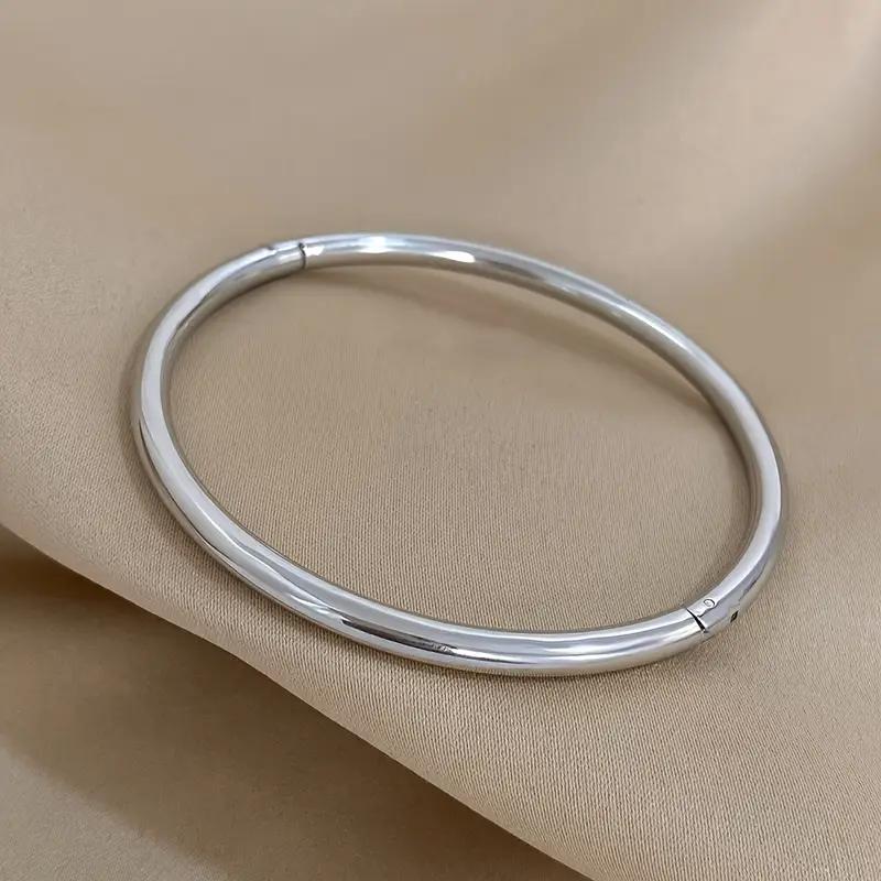 Pulsera Redonda Minimalista de Acero Inoxidable Pulido para Mujer Vintage Material Hipoalergénico Prevenir Alergia Joyería Pulsera Regalo