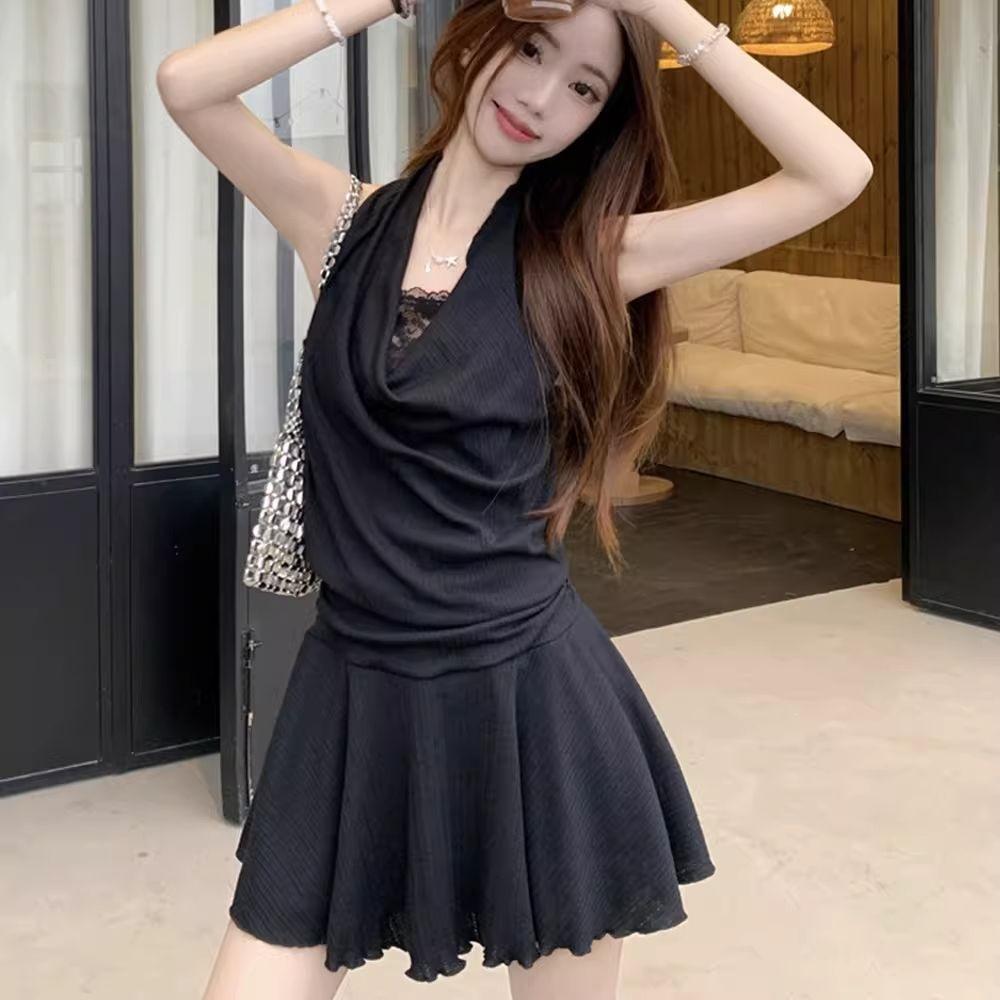 Fake two-piece suspender neck lace dress children 2026 summer new temperament pure desire spice girl waist skirt