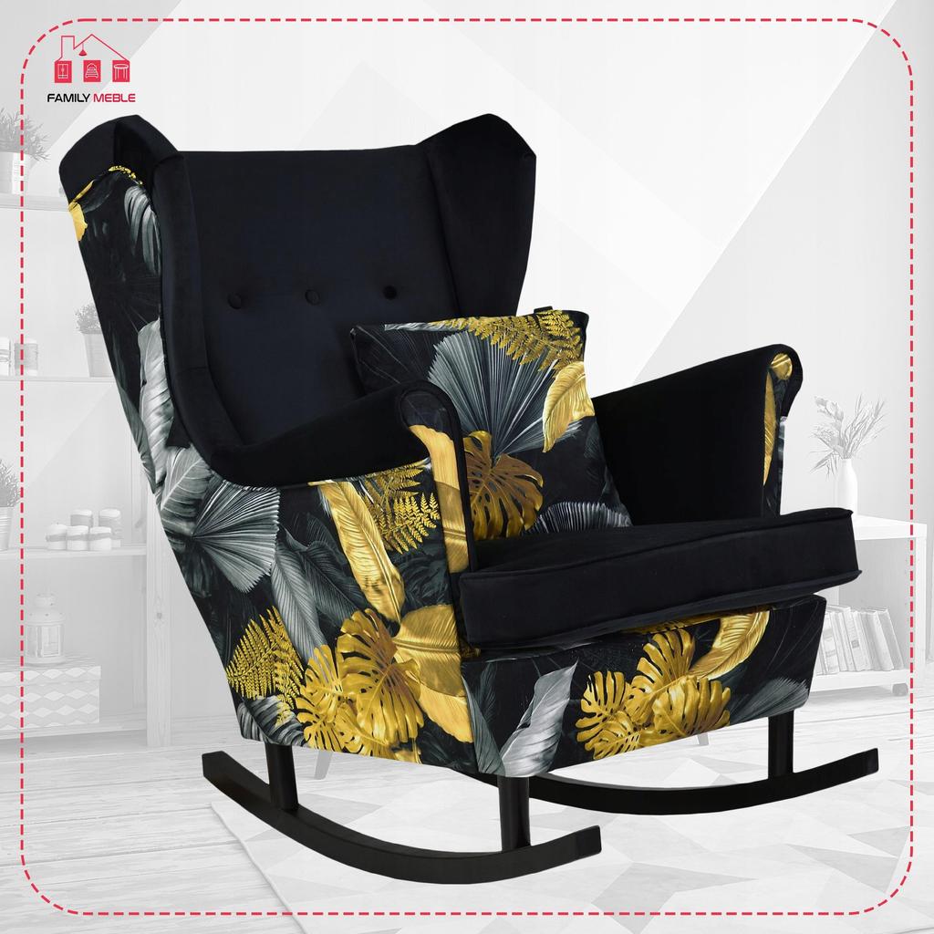Ari Print Duo Rocking Chair, Scandinavian, Family Meble, Black Velvet