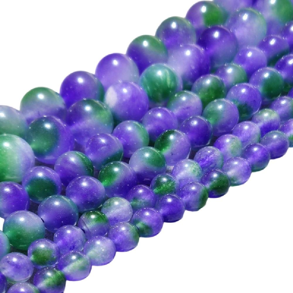 

Violet Chalcedony Floating Green Jades Natural Stone 15 Smooth Loose Spacer Beads 4/6/8/10/12mm for Jewelry Making DIY Bracelets Charms Accessories Dia 6mm