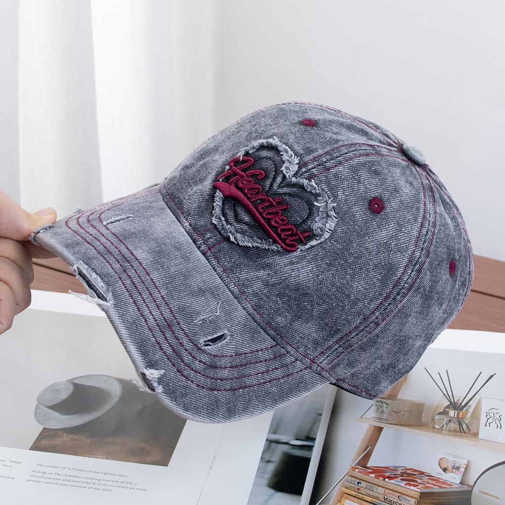 Love Embroidery Do Old Cowboy Baseball Cap Female Summer Sweet Cool Spice Girl American Big Brim Show Face Small Peaked Cap