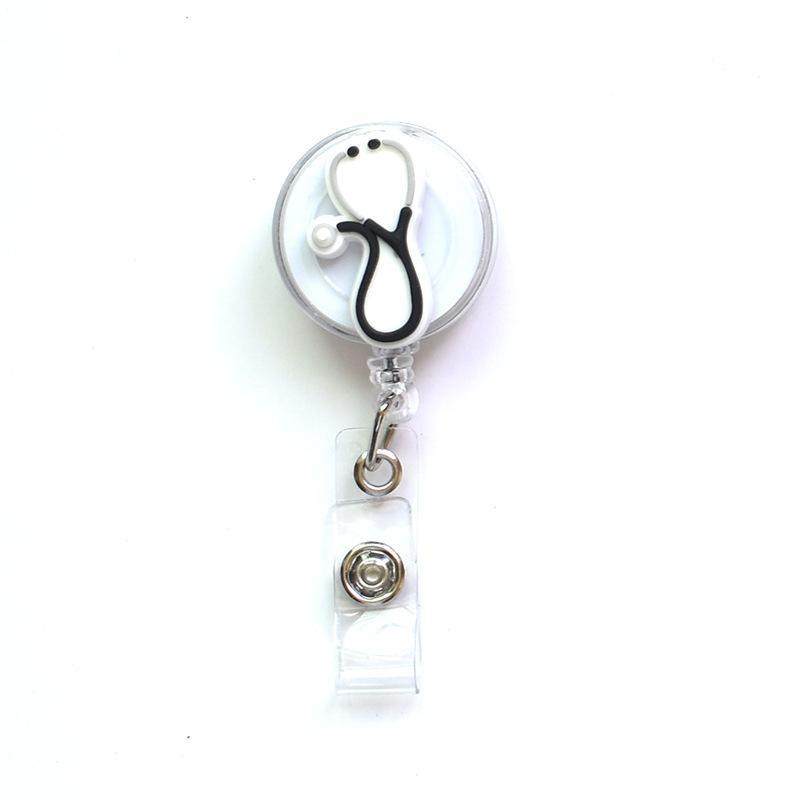 Fivela retrátil médica dos desenhos animados médico enfermeira licença de trabalho cordão criativo fácil de puxar fivela certificado marca nome