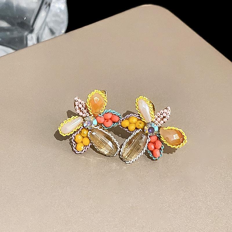 Super fairy pink flower love fringed earrings versatile temperament earrings light luxury earrings women