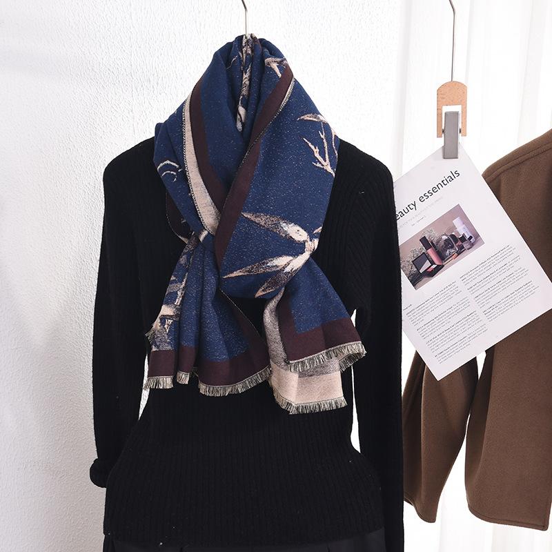 Autumn and winter literary style retro elegant branch printed scarf women's high sense fashion temperament warm shawl