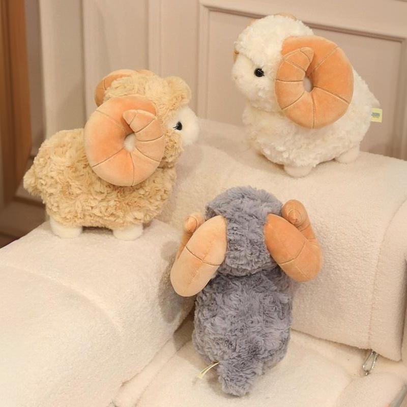 1Pcs Soft Fluffy Big Horns Sheep Doll Cute Sheep Plush Toys Warm Cozy Hugging Appease Animal Doll Birthday Gift For Girls