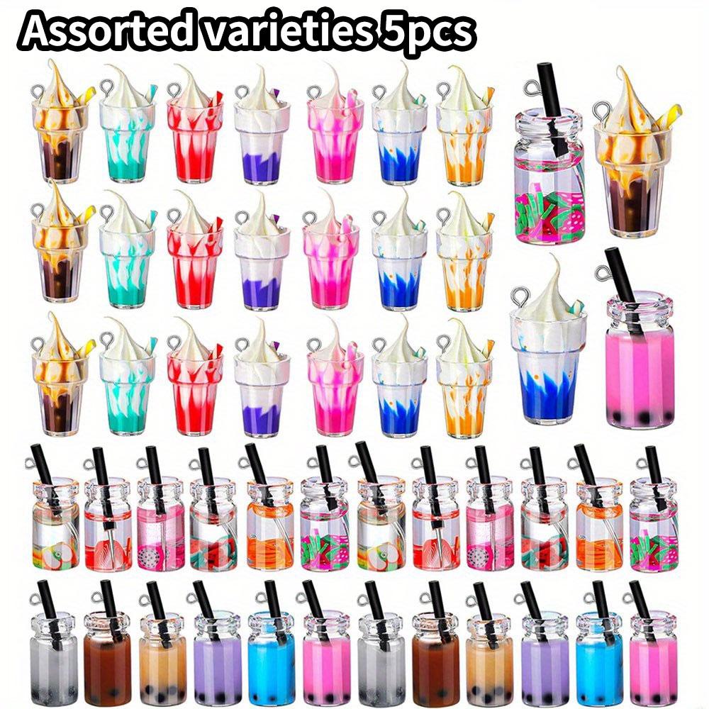 

5/10/20 Подвеска в виде мороженого Boba, бутылка для молочного чая, кулон в виде фруктового чая, изготовление ювелирных изделий своими руками, ожерелье для ногтей, серьги, брелок для ключей 5pcs