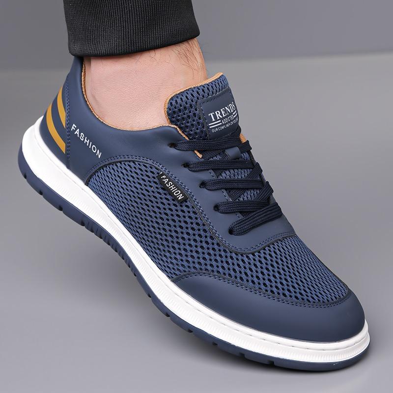 Fashion Men's Mesh Shoes Luxury Cowhide Hollow Out Leather Shoes Fashion Casual Sneaker for Men Breathable Running Shoes Tenis Masculino