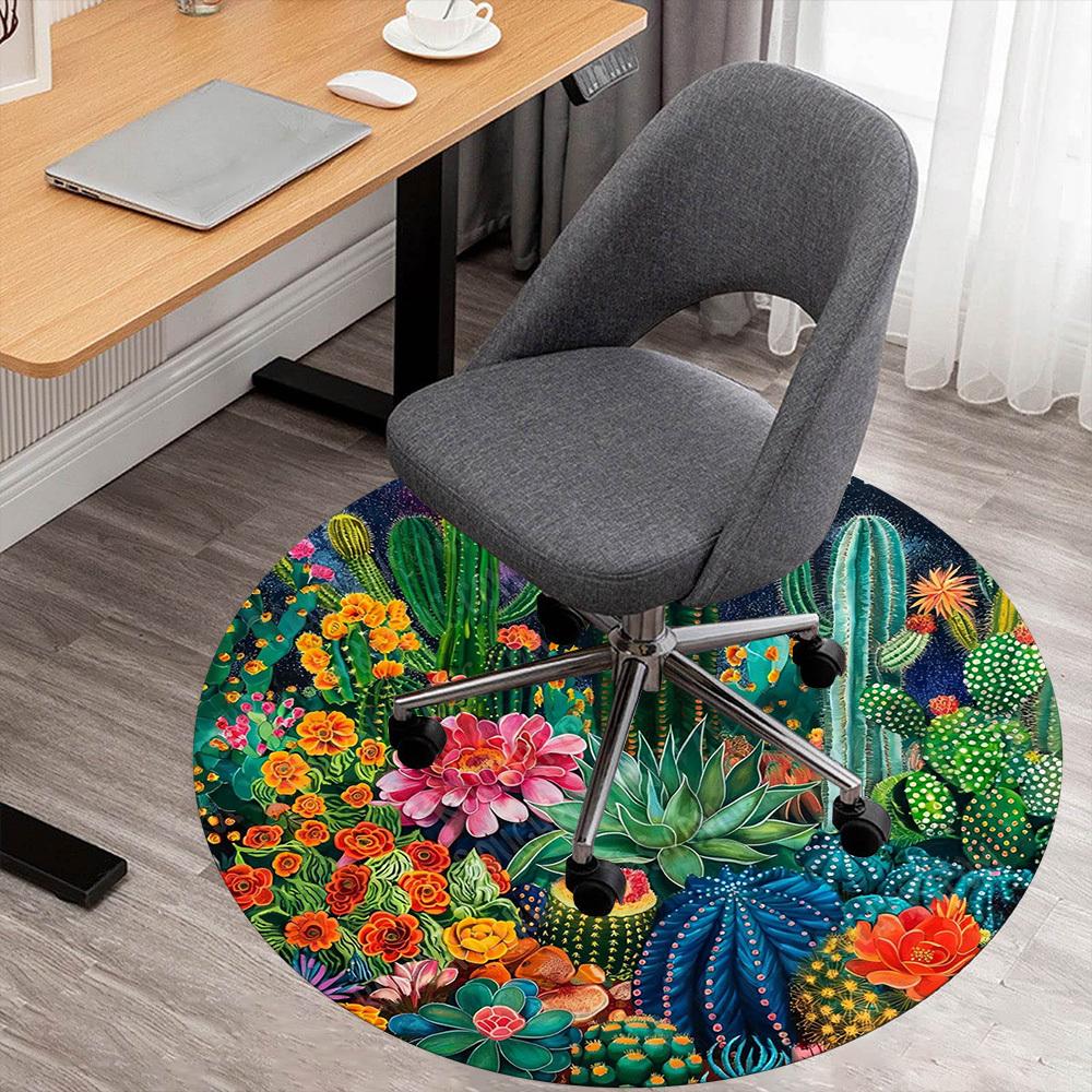 1PC cactus flowers Office Round Area Rug, Under Office Chairs Bedroom Living Room Home Decor, Carpet for Office -1110004