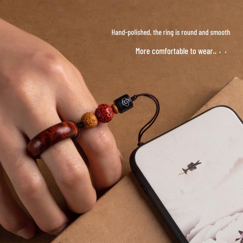 Lin Jing Sandalwood Phone Lanyard & Keychain: Black & Purple Sandalwood, Anti-Lost, USB Drive, Bag Pendant for Men & Women.