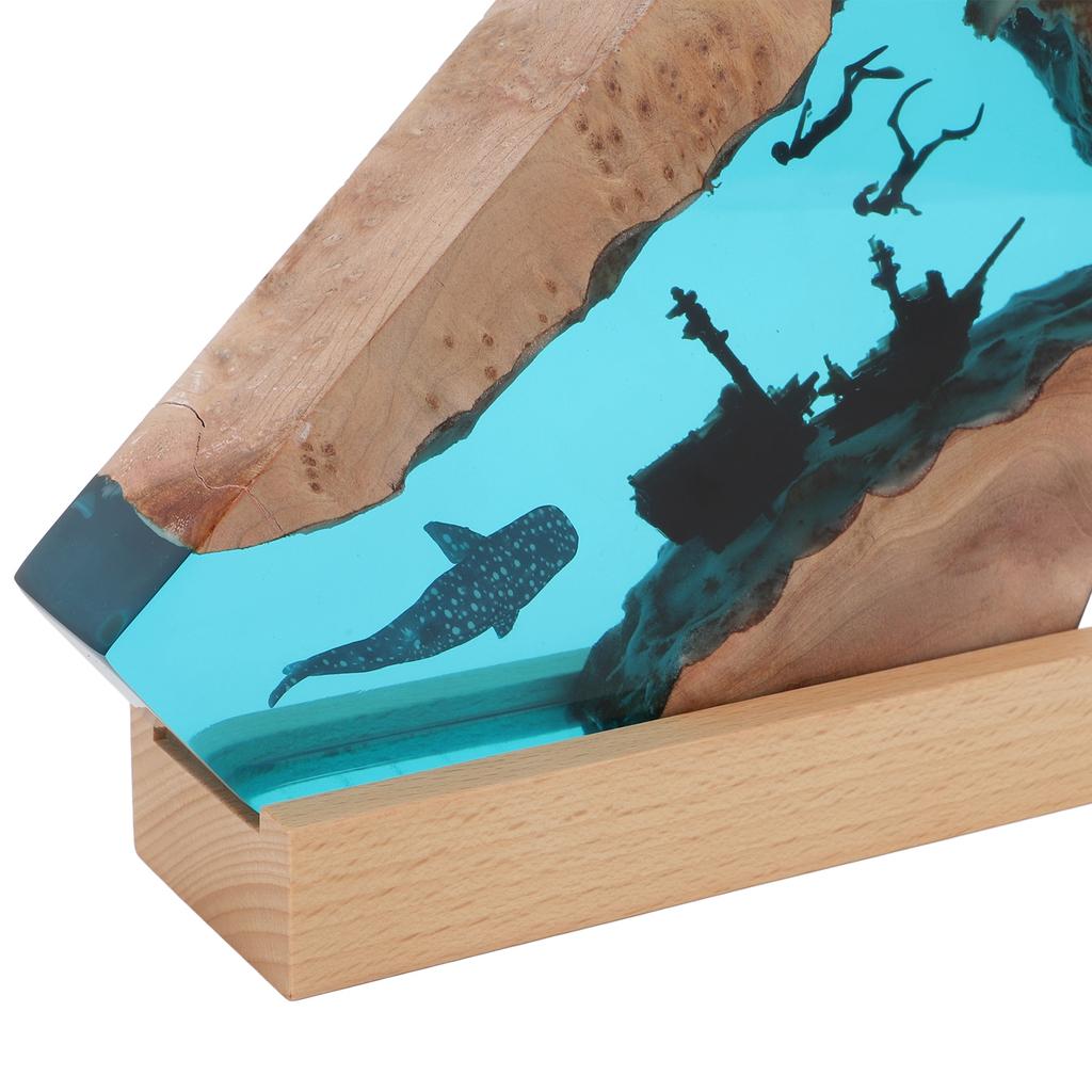 Shark Ship Diver Night Light Table Lamp Handmade Resin Diver Deep Sea Cave Diving Led Light Desktop Ornament for Bedroom Office Decoration