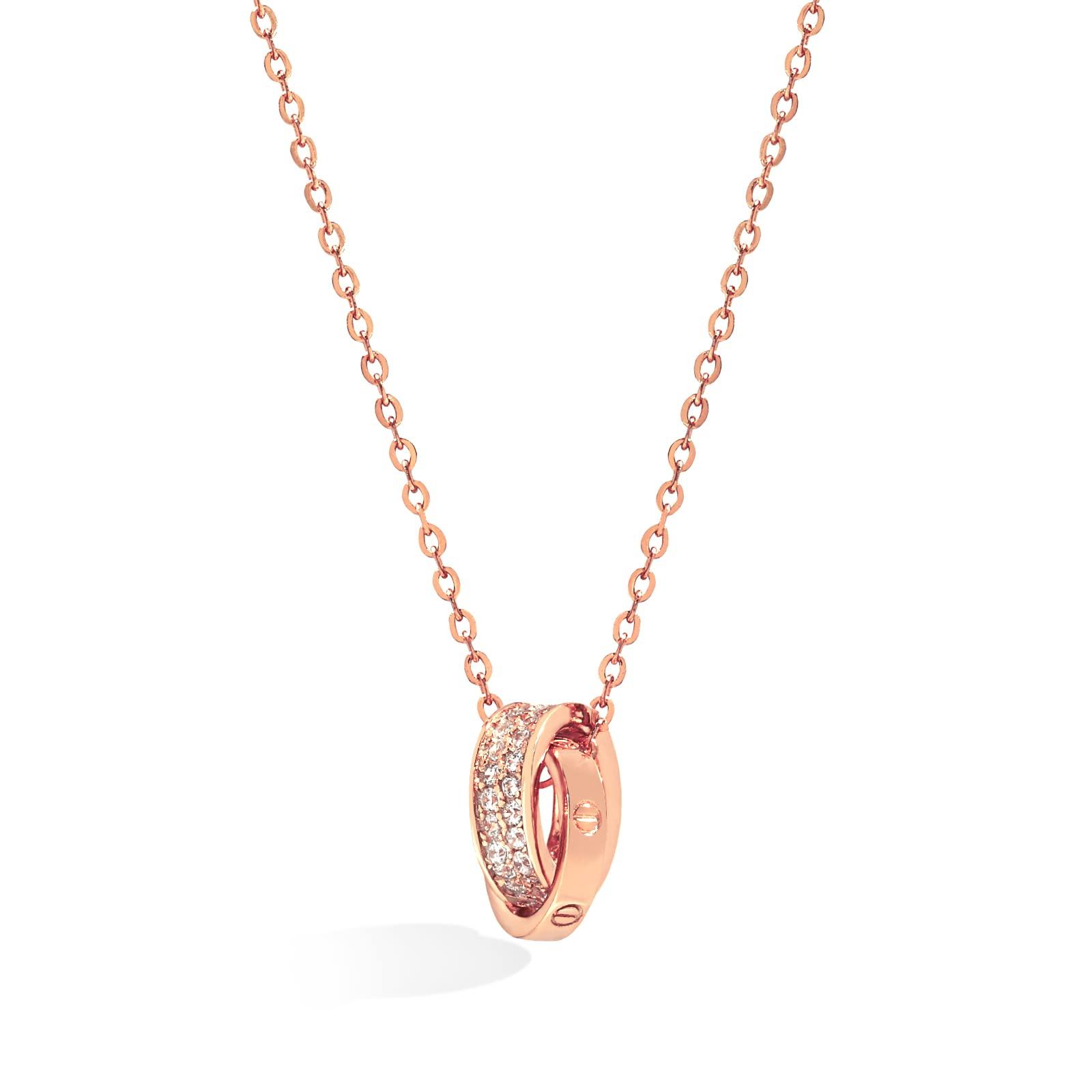 

18K Gold 925 Finest Cubic Zirconia Double Rose Platinum with Metal Allergy Authentic Jewelry [Pasurohu] Women s Necklace, K18, Coated, Silver,
