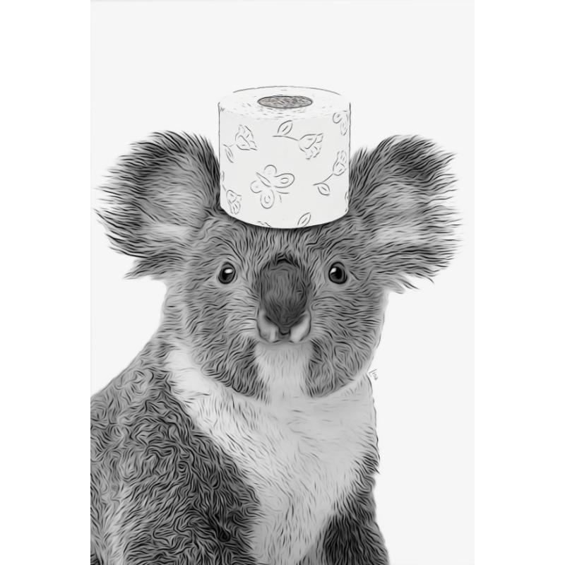 Schwarz und Weiß Niedliches Tier und Toilettenpapier Poster Affe Waschbär Katze Hund Hai Leinwand Malerei Wandkunst Badezimmer Heimdeko