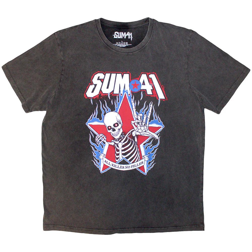 Sum 41 Stone Wash T-Shirt All Killer No Filler Skelett Anthrazitgrau OFFICIA