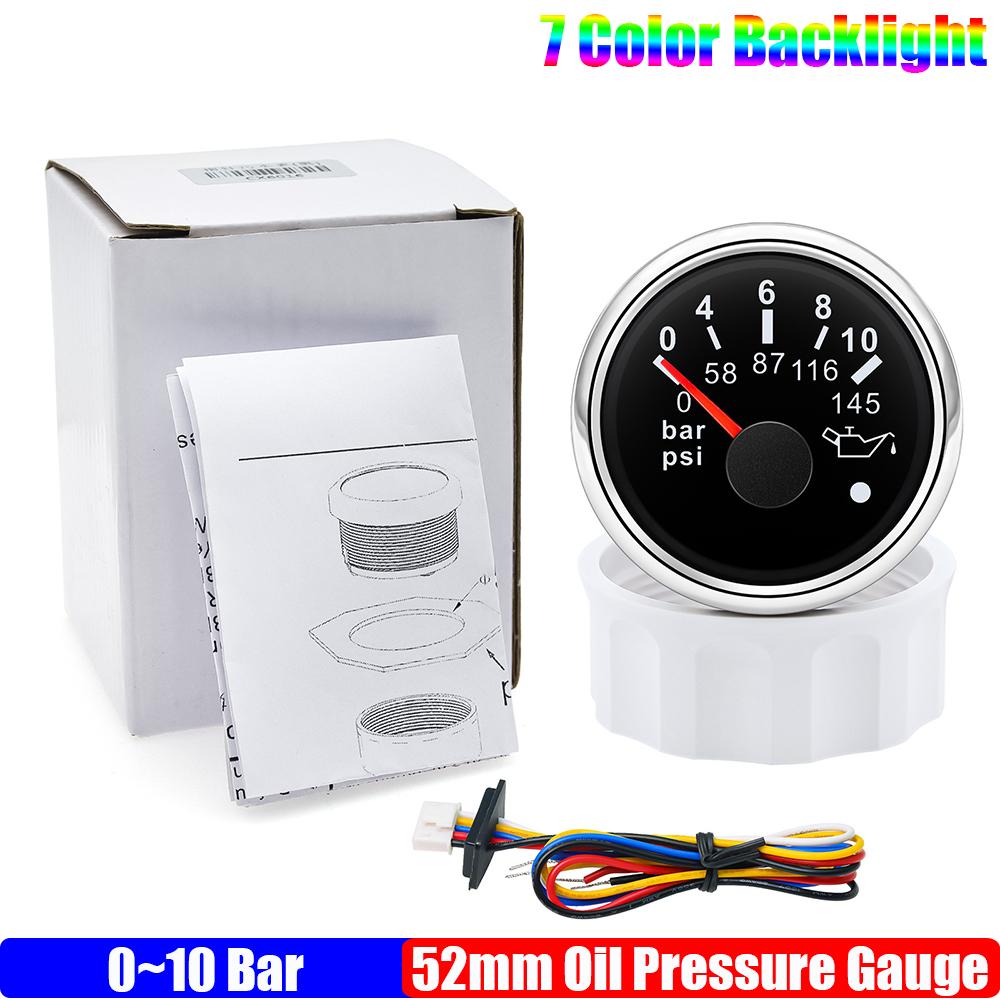 ZMFJH 7 Color Light Pointer 52MM Fuel Water Level Gauge Voltmeter Oil Pressure Meter Water Oil Temp Gauge with Alarm Optional