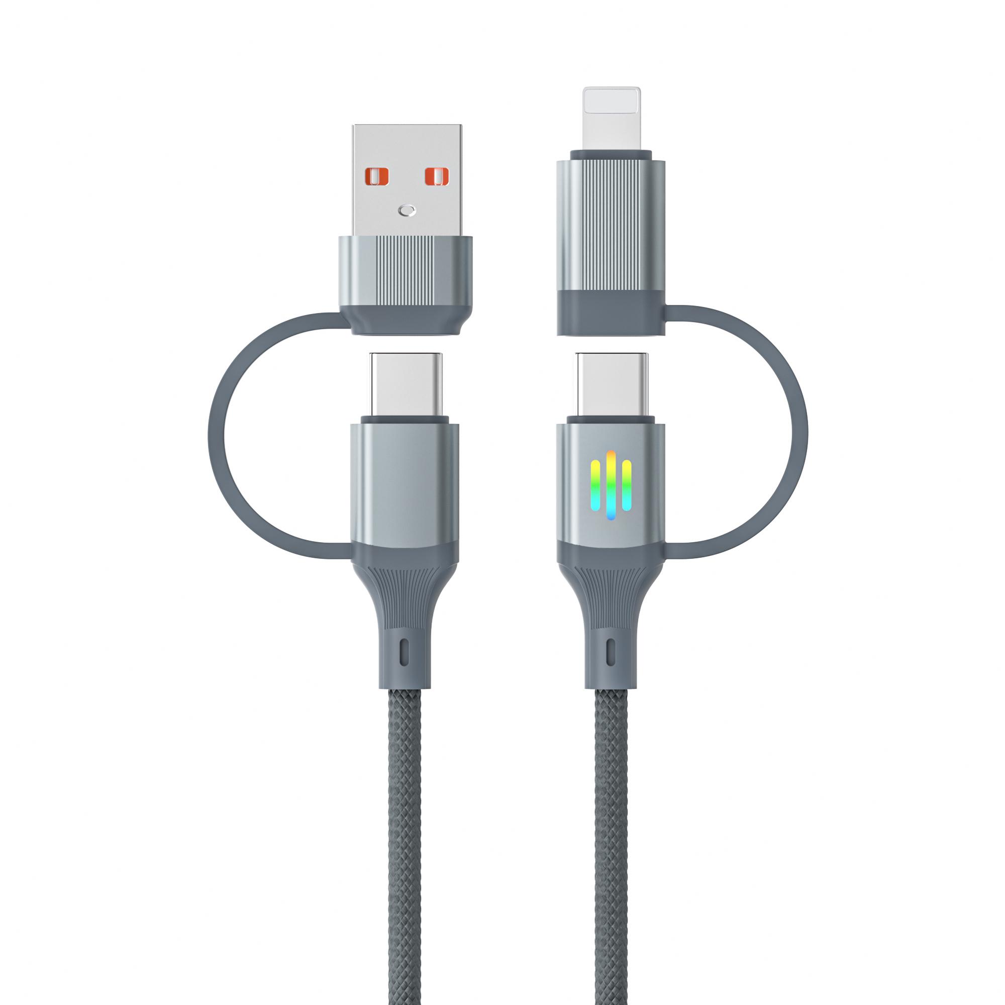 

AMORUS 1.2m 4 in 1 USB / Type-C to iP / Type-C Cable PD 60W Fast Charging Braided Cord