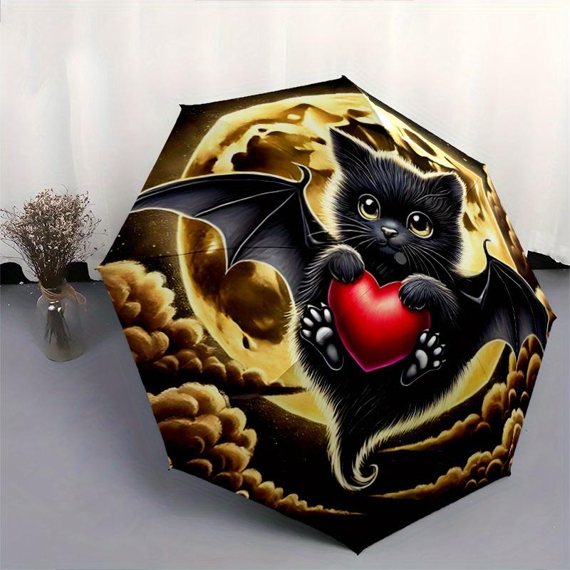 1pc Moon Sky Bat Pattern Automatic Umbrella is Fashionable and Good-Looking, a Portable 3-Fold Umbrella, Suitable for Travel and Daily Use,