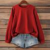 Women's Fashionable Solid Color Round Neck Long Sleeved Sports Casual Pullover Sweatshirt Top
