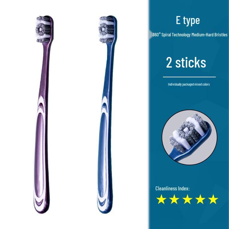 360° Medium-Hard Bristle Toothbrush for Effective Stain Removal - Spiral Filament, Soft Bristle, Adult Size