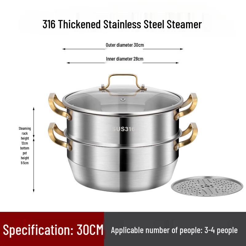 Pánev 30 cm 316 Nerezová ocel 2patrový parní hrnec