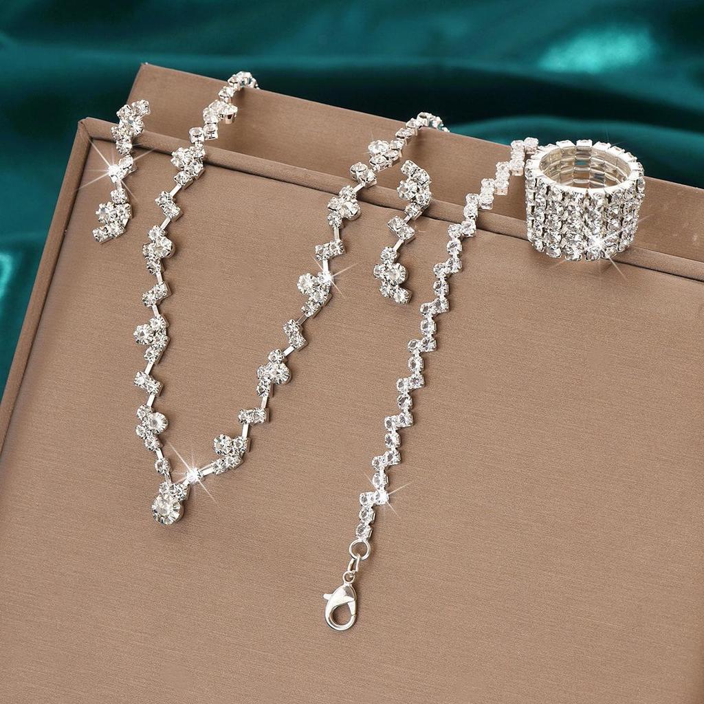 Versatile Rhinestone Jewelry Set: Necklace, Bracelet, Earrings & Ring