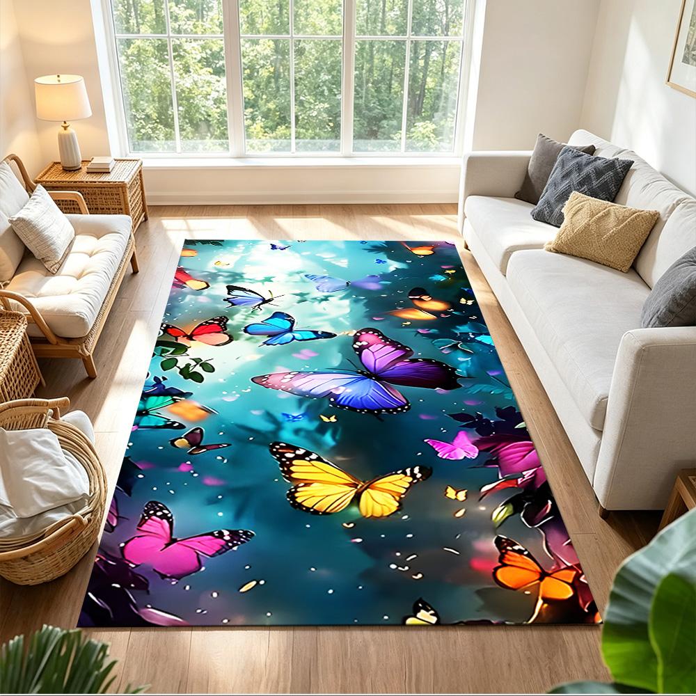 Purple Butterfly Night Magic Non-Slip Home Carpet Design for Office Decor Living Room Bedroom Gift