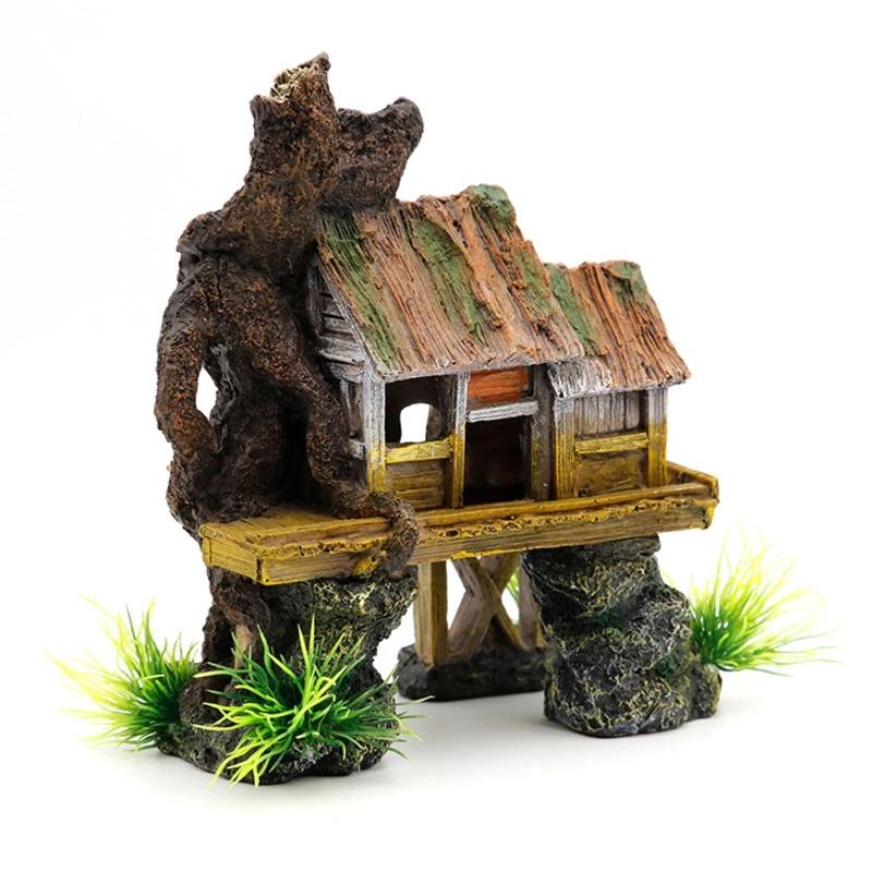 Practical-Aquarium Decoration Artificial Fish Reptile House Shelter Fish Tank Landscaping Resin Building Ornaments Decor